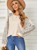 Women's European and American Leopard Print Round Neck Pullover with Long Sleeves - D'Sare