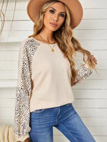 Women's European and American Leopard Print Round Neck Pullover with Long Sleeves - D'Sare