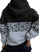 Women's leopard print contrasting color long-sleeve hoodies - D'Sare