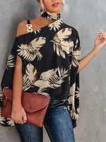 Halter Neck Dolman Sleeve Print Shirt Ladies Shirt Women's Clothing