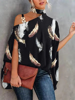 Halter Neck Dolman Sleeve Print Shirt Ladies Shirt Women's Clothing