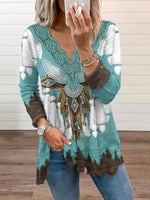 Women's Knitted Casual Ethnic Aztec Print Lace Top - D'Sare