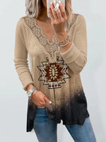 Women's Knitted Casual Ethnic Aztec Print Lace Top - D'Sare