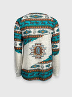 Women's Knitted Casual Ethnic Aztec Print Lace Top - D'Sare