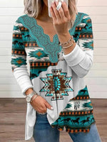 Women's Knitted Casual Ethnic Aztec Print Lace Top - D'Sare