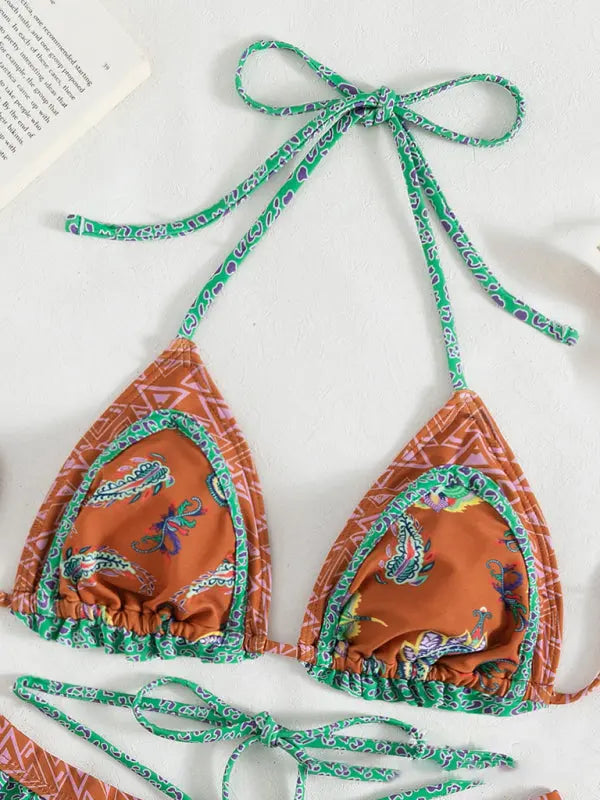 Women's ethnic print halter neck tie bikini - D'Sare