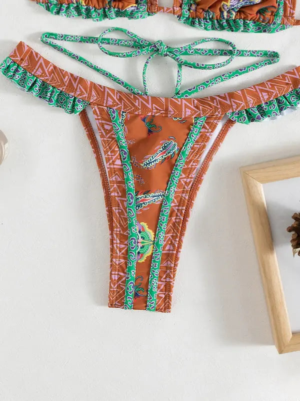 Women's ethnic print halter neck tie bikini - D'Sare