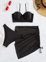 Women's solid color shell shape bikini three-piece sets - D'Sare