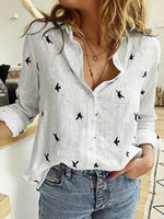 Women's Solid Color Casual Loose Long Sleeve Linen Shirt - D'Sare