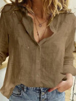 Women's Solid Color Casual Loose Long Sleeve Linen Shirt - D'Sare