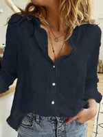 Women's Solid Color Casual Loose Long Sleeve Linen Shirt - D'Sare