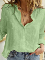 Women's Solid Color Casual Loose Long Sleeve Linen Shirt - D'Sare