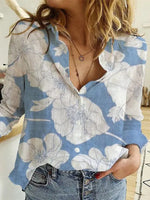 Women's Solid Color Casual Loose Long Sleeve Linen Shirt - D'Sare