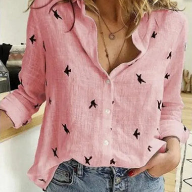 Women's Solid Color Casual Loose Long Sleeve Linen Shirt - D'Sare