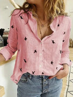 Women's Solid Color Casual Loose Long Sleeve Linen Shirt - D'Sare