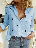 Women's Solid Color Casual Loose Long Sleeve Linen Shirt - D'Sare