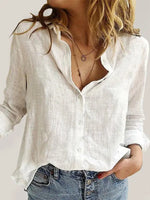 Women's Solid Color Casual Loose Long Sleeve Linen Shirt - D'Sare