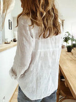 Women's Solid Color Casual Loose Long Sleeve Linen Shirt - D'Sare