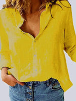 Women's Solid Color Casual Loose Long Sleeve Linen Shirt - D'Sare