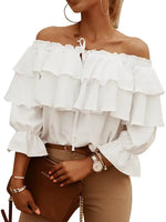 Women's Boat neck tie ruffle track blouse - D'Sare