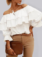 Women's Boat neck tie ruffle track blouse - D'Sare