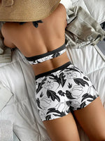 Women's High Waist Boxer Tie Printed Solid Color Panel Bikini - D'Sare