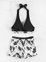 Women's High Waist Boxer Tie Printed Solid Color Panel Bikini - D'Sare