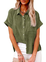 Women's Solid Color Short Sleeve Button-front Top - D'Sare