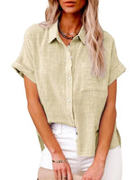 Women's Solid Color Short Sleeve Button-front Top - D'Sare