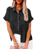 Women's Solid Color Short Sleeve Button-front Top - D'Sare