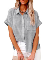 Women's Solid Color Short Sleeve Button-front Top - D'Sare