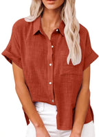 Women's Solid Color Short Sleeve Button-front Top - D'Sare