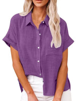 Women's Solid Color Short Sleeve Button-front Top - D'Sare