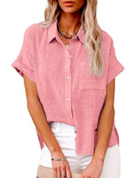 Women's Solid Color Short Sleeve Button-front Top - D'Sare