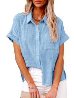 Women's Solid Color Short Sleeve Button-front Top - D'Sare