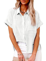 Women's Solid Color Short Sleeve Button-front Top - D'Sare