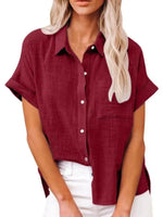 Women's Solid Color Short Sleeve Button-front Top - D'Sare