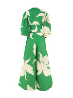 Printed V-neck lantern sleeve short shirt high waist wide-leg pants two-piece set - D'Sare