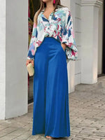 Summer loose casual printed shirt top wide-leg pants two-piece set - D'Sare