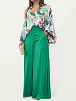 Summer loose casual printed shirt top wide-leg pants two-piece set - D'Sare