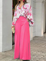 Summer loose casual printed shirt top wide-leg pants two-piece set - D'Sare