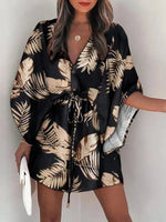 Dolman Half Sleeve V-neck Floral Print Women's Dress