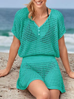 Solid Color Open Knit Cover Up Women's Dress - D'Sare