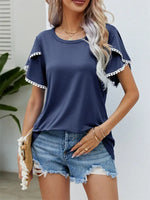 Round Neck Tassel Tulip Sleeve T-Shirt Casual Top Women - D'Sare