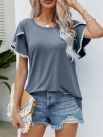 Round Neck Tassel Tulip Sleeve T-Shirt Casual Top Women - D'Sare