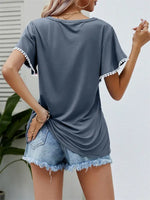 Round Neck Tassel Tulip Sleeve T-Shirt Casual Top Women - D'Sare