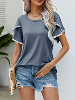 Round Neck Tassel Tulip Sleeve T-Shirt Casual Top Women - D'Sare