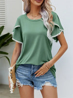 Round Neck Tassel Tulip Sleeve T-Shirt Casual Top Women - D'Sare