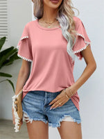 Round Neck Tassel Tulip Sleeve T-Shirt Casual Top Women - D'Sare