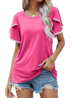 Round Neck Tassel Tulip Sleeve T-Shirt Casual Top Women - D'Sare